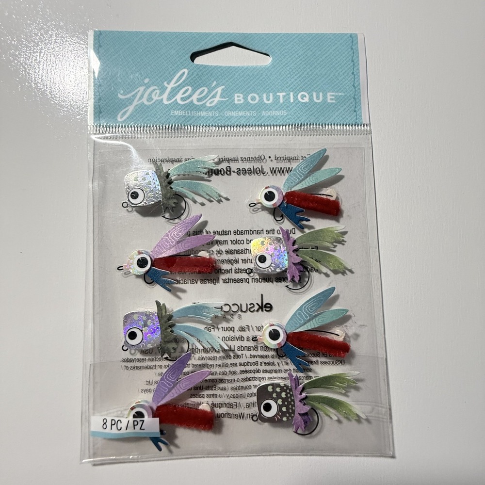 Jolee's Boutique 3D Stickers Fly Fishing Lures 8Pc Dimensional Embellishments